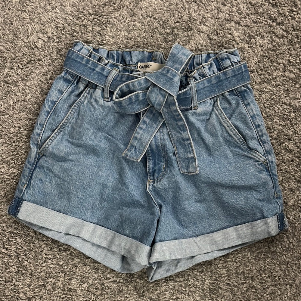Garage Blue Jean Shorts with Paper Bag Waist